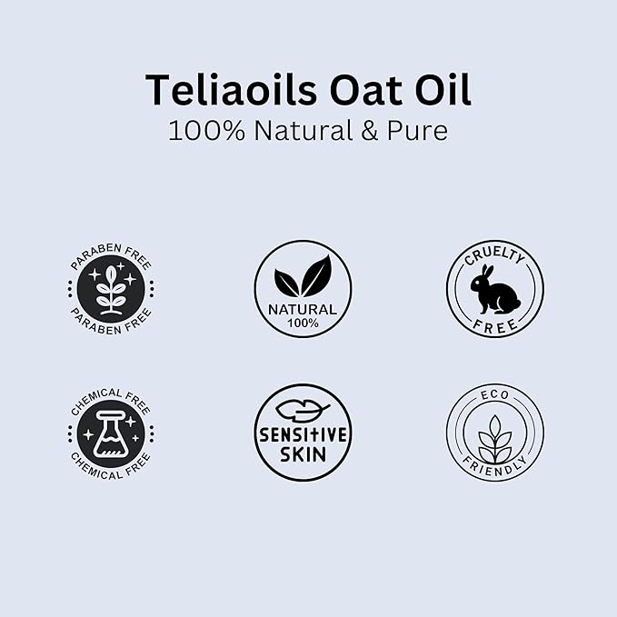 Teliaoils Oat Oil – Avena Sativa Kernel Oil – 100% Pure, Non-GMO, Vegan, Cold-Pressed, Soothing and Hydrating for Natural Skin and Hair Care 1 fl oz