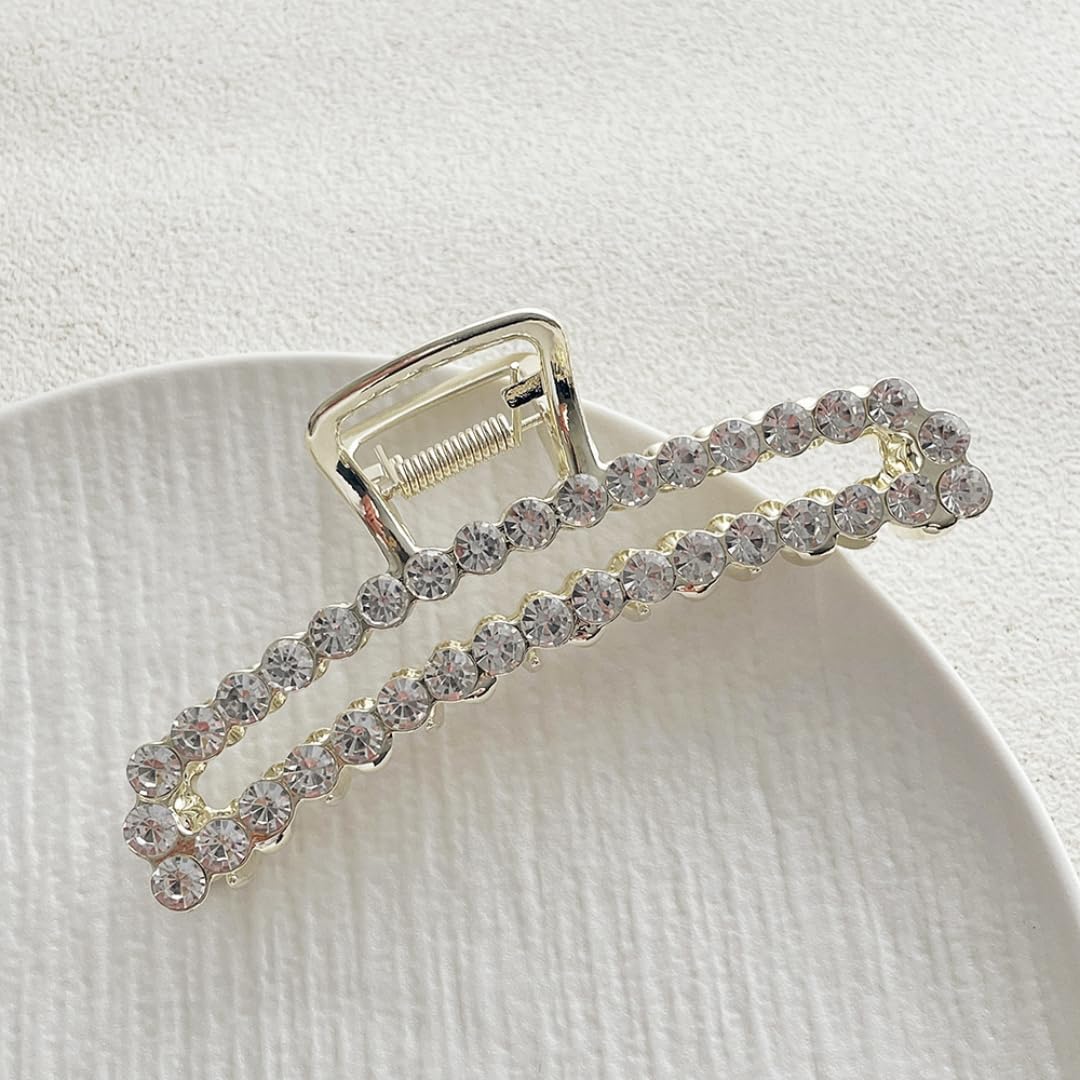 Metal Rhinestone Hair Claw Clips Imitation Pearl Hair Jaw Clips Non Slip Barrettes Hair Clasps Accessories for Women Ladies (2 Pack)