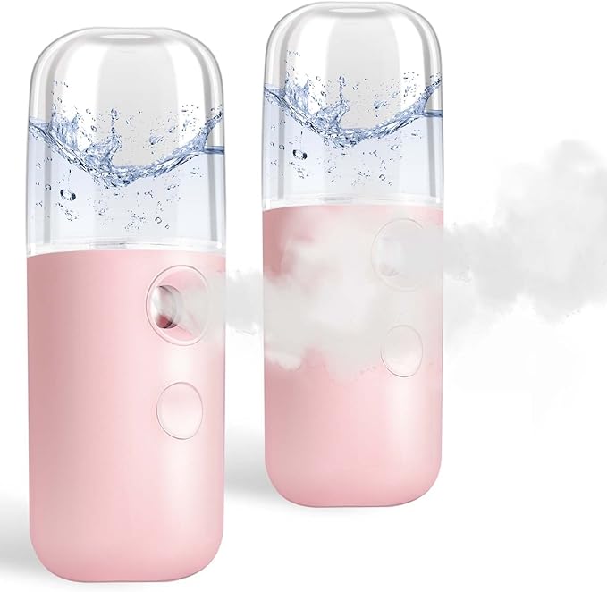 GIVERARE 2 Pack Nano Facial Steamer, Handy Mini Mister, USB Rechargeable Mist Sprayer, 30ml Visual Water Tank Moisturizing&Hydrating for Face, Skin Care, Eyelash Extensions-Pink