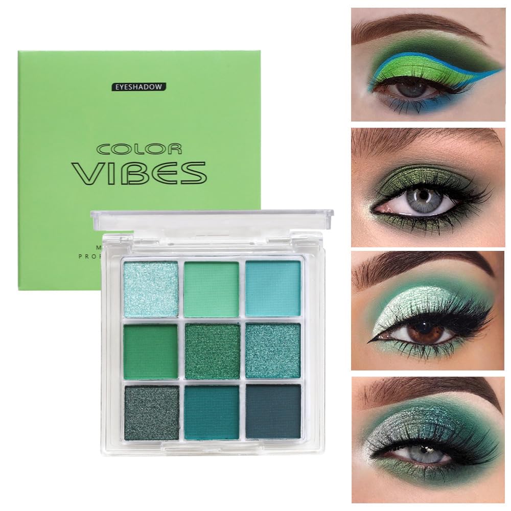 9 Colors Eyeshadow Palette - Avocado Green Eyeshadow Theme, High Pigmented Blendable Matte & Glitter Shimmer Finishes, 24-Hour Long Lasting Eye Makeup for Christmas & Music Festivals(Avocado Green)