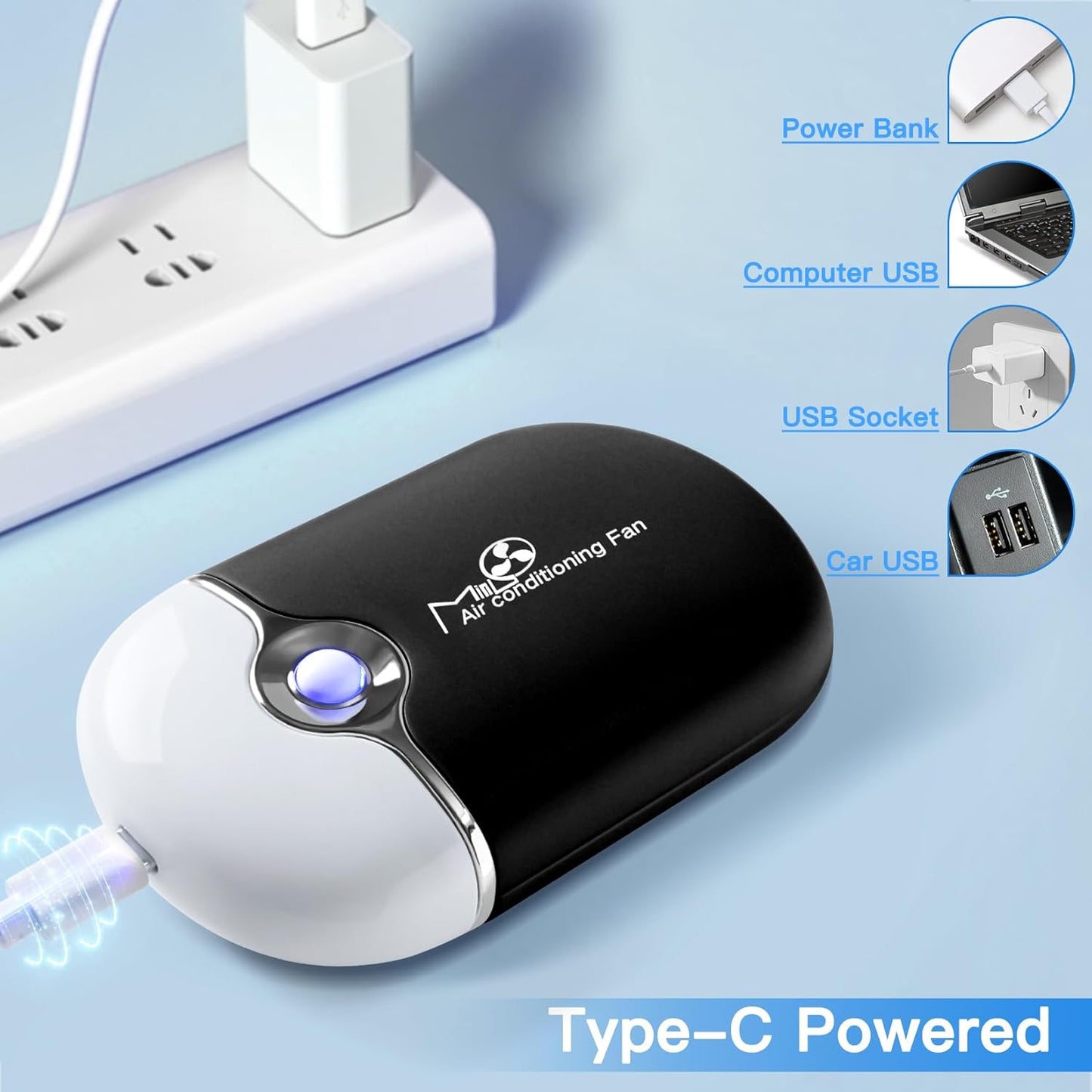 Lash Fan Mini Portable Eyelash - Handheld for Eyelash Extension Rechargeable USB C Air Cooling Blower Fan with Built in Sponge Lash Extension Application(Black)