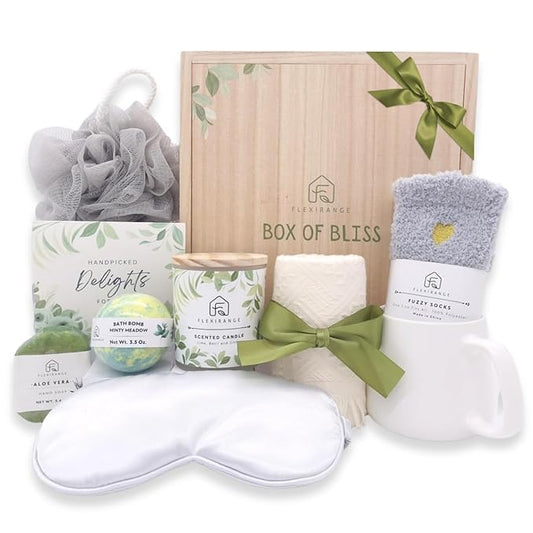 Mothers Day Gifts for Woman, Get Well Soon Gift Baskets for Women, Relaxing gifts for Women, Self Care Gifts, Spa kit for Woman, Wooden Box, Green Gifts for Wife, Girlfriend