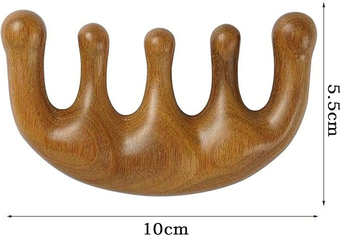 Massage Comb,100% Natural Handmade Pure wood Five-tooth meridians comb Scraping Multi-Functional Handheld Head Massage Tool,Hand Made Sandalwood Comb for Head Caring Relaxation Acupoint Massage