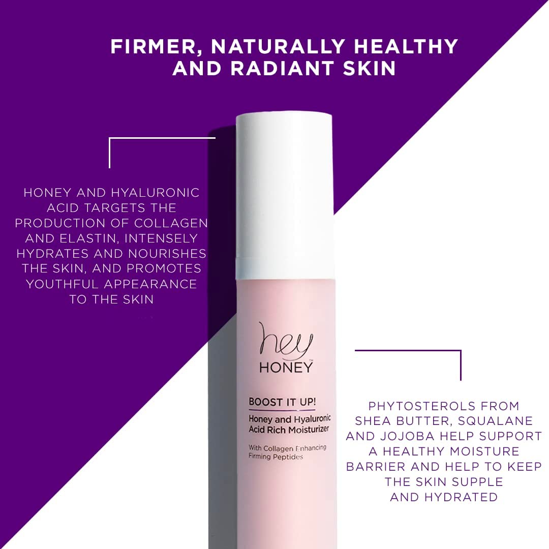 Hey Honey Skincare Boost It Up Collagen-boosting peptides Honey & Hyaluronic Acid Rich Moisturizer for Stronger Skin Barrier | For Premature & Advanced Signs of Aging | Fast Acting | 1.7 Oz