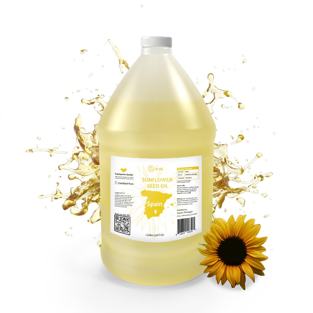Nature Packaged Sunflower Carrier Oil (1Gal) - Direct from EIR Oils' Farmland in the Sunny Fields of Spain - 100% Pure Carrier Oil for Hair, Face, and Skin