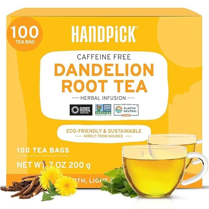 HANDPICK, Dandelion Root & Leaf Tea Bags (100 Herbal Tea Bags) Caffeine-Free Herbal Blend | Eco-Conscious Teabags | Direct from Source