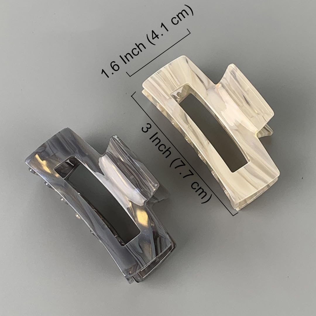 Hair Claw Clips Non Slip Banana Jaw Clip 3 inch Tortoise Shell Celluloid Strong Hold Clips Grey Claw Clamps for Thin, Curly, Thick Hair Rectangle Shape Clip for Women Ladies