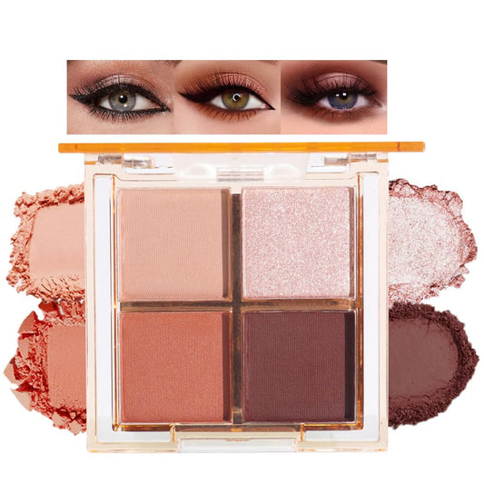 Eyeshadow Quads Blendable Glitter Matte Eyeshadow Palette,Nude Champagne Gold Orange Dark Coffee Sparkly Four Eyeshadow Palette Makeup,Everyday Nature Long-Lasting Waterproof Women Girls Eyeshadow 3#