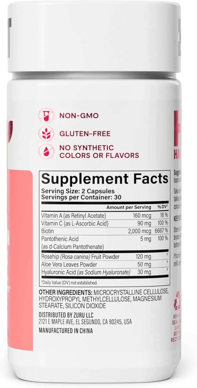 Habit Hair, Skin & Nails Supplement 2 Pack (120 Capsules) - New Look, Supports Skin Hydration, Hair & Nail Strength, Biotin 2000mcg, Vitamin A & C, Hyaluronic Acid, Rosehip, Vegan, Non-GMO
