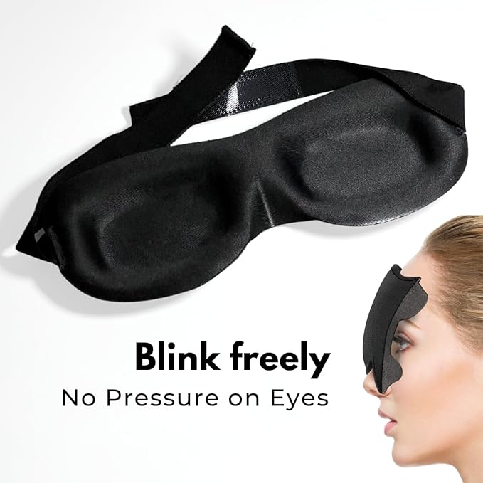 3D Contoured Eye Mask for Sleeping | Sleep Mask for Side Sleepers | Eyelash Extensions with Velcro Closure | Shade Cover | Eye Sleeping Mask | Flight Essential | Black | Concave Molded