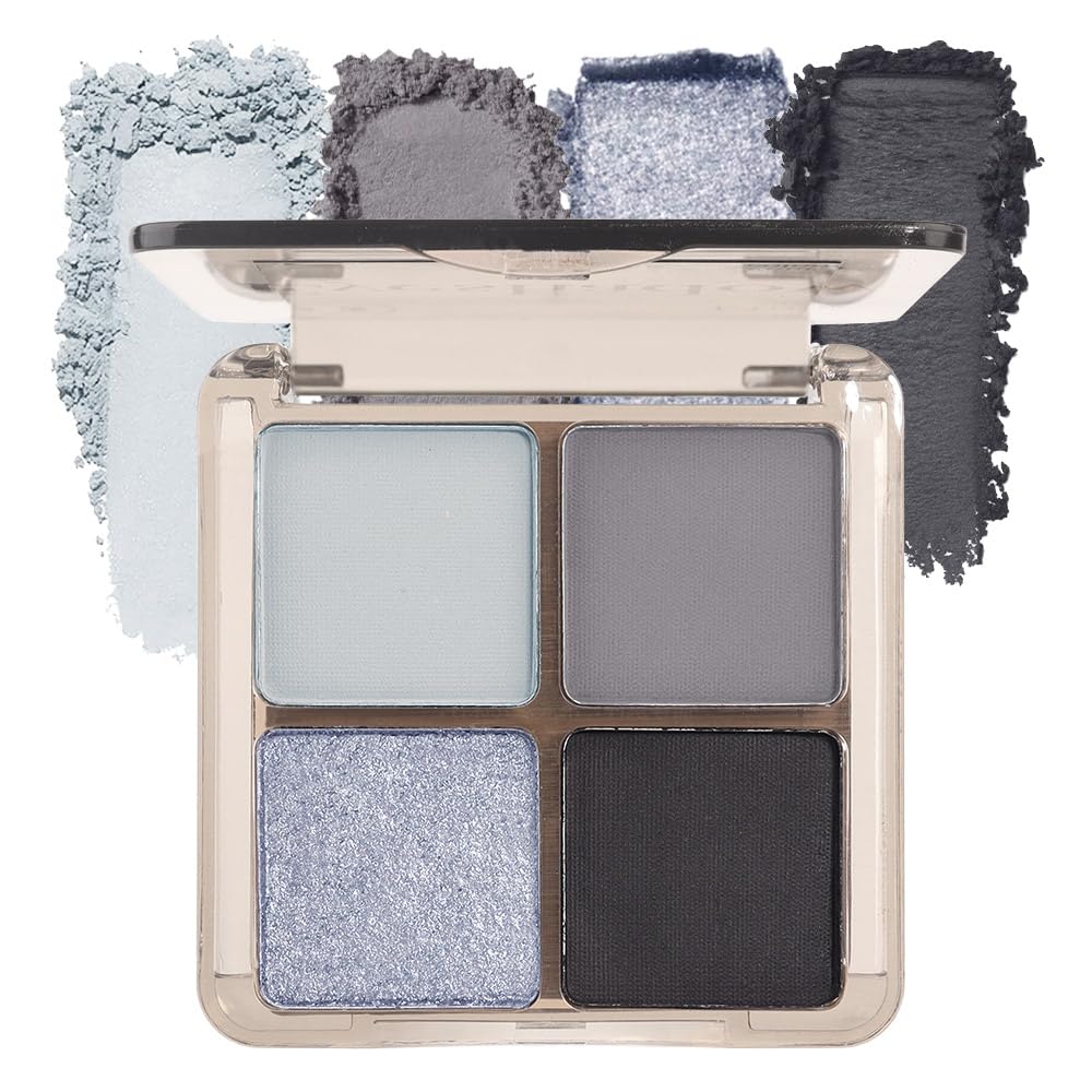 Eyeshadow Quads Smoked Blendable Glitter Matte Eyeshadow Palette,Light Grey Silver Black Sparkly Four Eyeshadow Palette Makeup,Everyday Nature Long-Lasting Waterproof Smokeds Women Girls Eyeshadow 4#