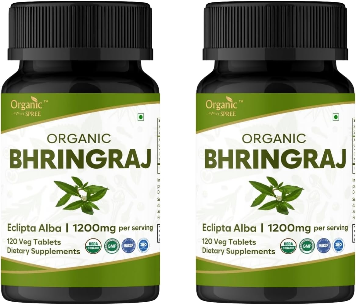 Bhringraj 120 Tablets | Eclipta Alba (Bhringraj) | USDA Organic Certified | Ayurvedic Hair Care | Organic and Natural 120tab - Pack of 2