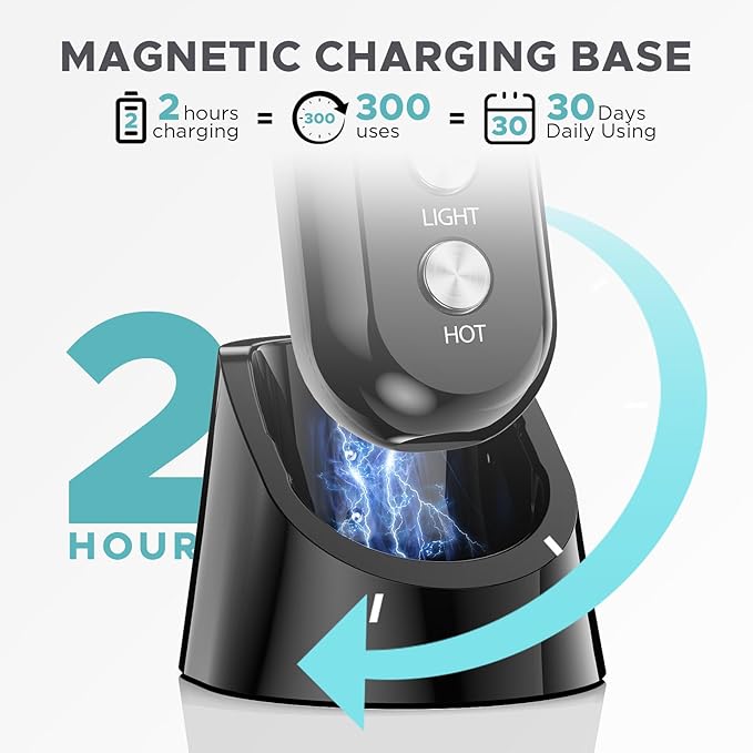 Facial Neck Massager Portable Charging Dock - 3 Heat Settings, Vibrating Face Massage, 9-Color LED Light & 72Hrs Battery | Home Spa Travel Skincare - Black