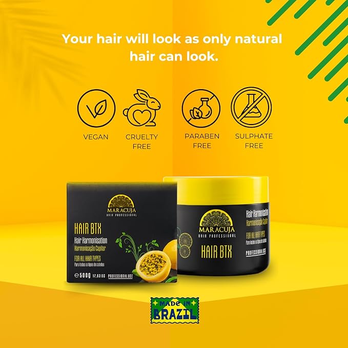 MARACUJA Hair Btx - Passion Fruit Brazilian Btx, Hair Harmonization, Anti-frizz - Intensive Treatment for all hair types, Hair Mask for Damage Repair and Control of Frizz and Volume - 17,63 oz