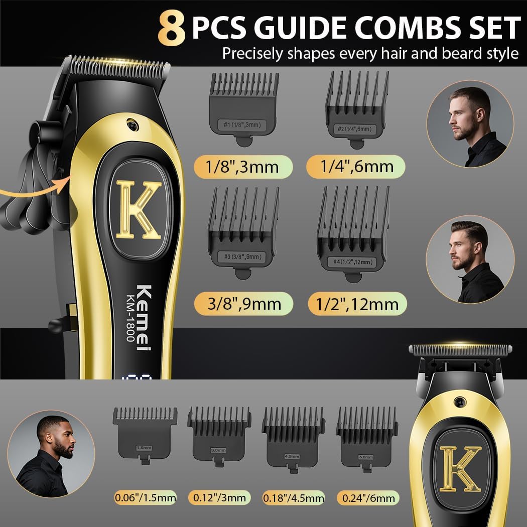 KEMEI Professional Clippers and Trimmers Set, Cordless Hair Clippers Trimmers for Men, Rechargeable Barber Hair Cutting Kit