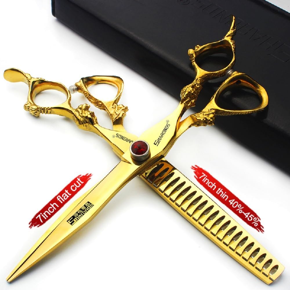 6/7/8/9 Inch Professional Slim Japanese Hairdressing Scissors Set for Men or Women (7 Inches, 2 Pieces-E)