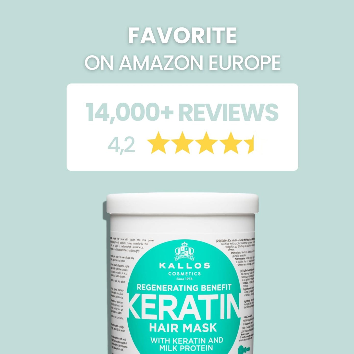 Kallos KJMN Keratin Regenerating Hair Mask with keratin and milk protein for dry, damaged and chemically treated hair 1000 ml - 33,81 Fl Oz