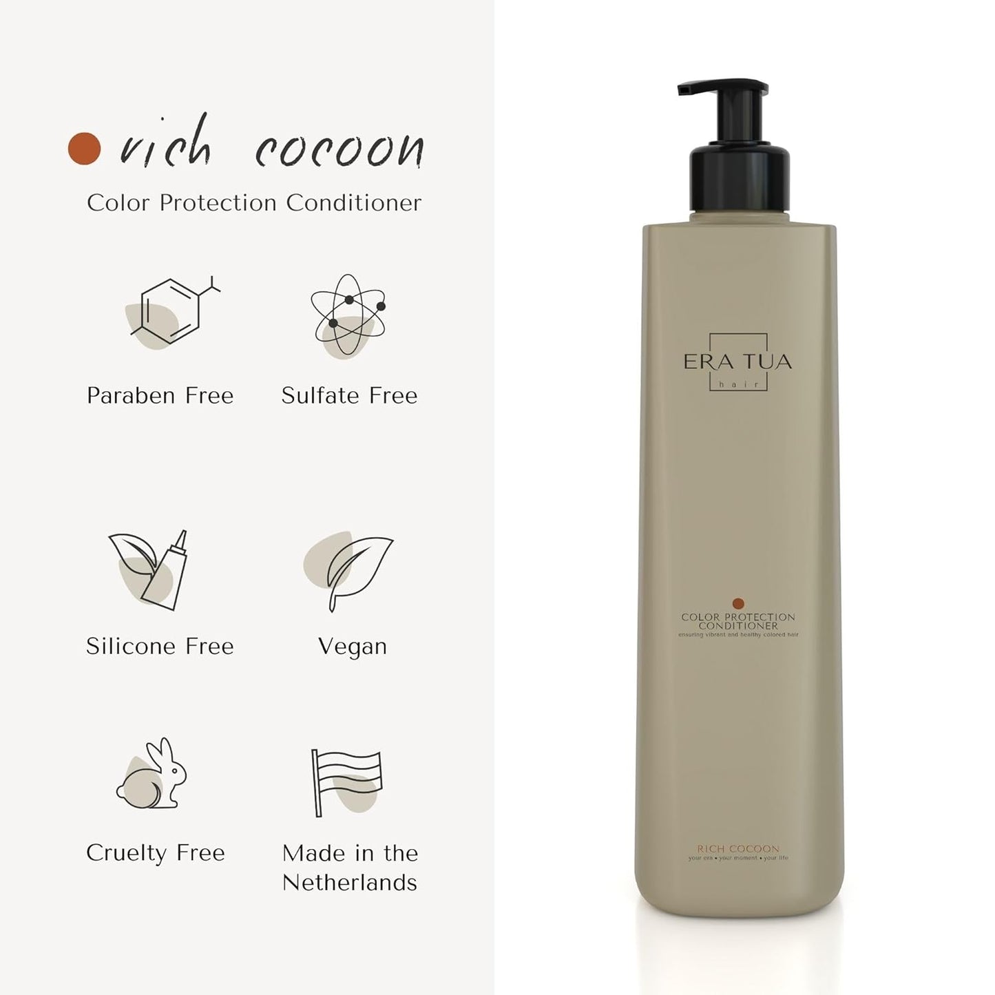 Rich Cocoon Color Protection Conditioner | Dutch Made & Formulated for Premium Color Safe for Color-Treated Hair | Cozy Scent of Warm Wood, White Amber & Jasmine 750 ML