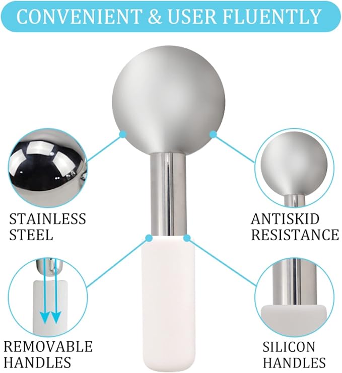 Facial Ice Globes and Roller, Cooling Massager for Face, Eyes and Neck, Cryotherapy Treatment for Puffiness, Dark Circles and Wrinkles (Rose)