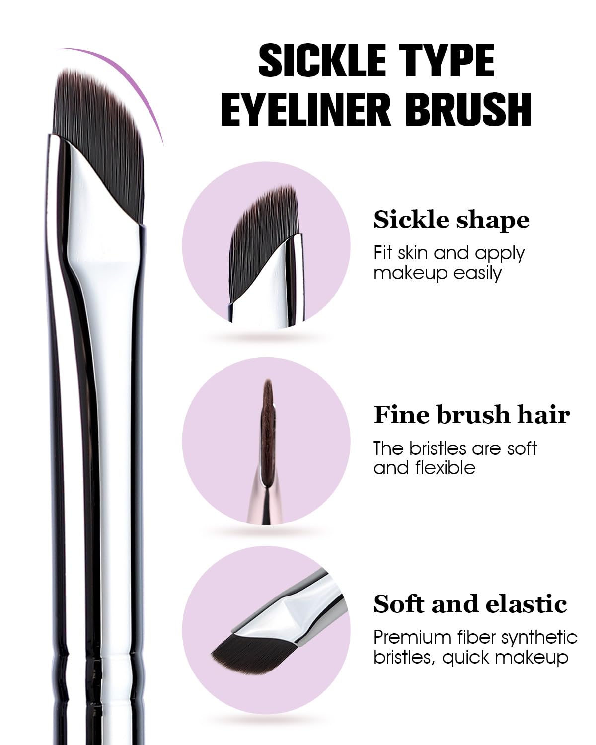 Eyeliner Brush, EIGSHOW Sickle Angled Gel Eyeliner Makeup Brush for Precise Eye Liner, Eyebrow, Eyelid with Ultra Thin Vegan Bristles (E865 Purple)