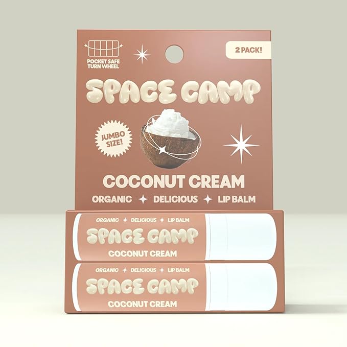 Space Camp Wellness Jumbo Lip Balm - Coconut Cream Organic Flavored Balm (2 Pack)