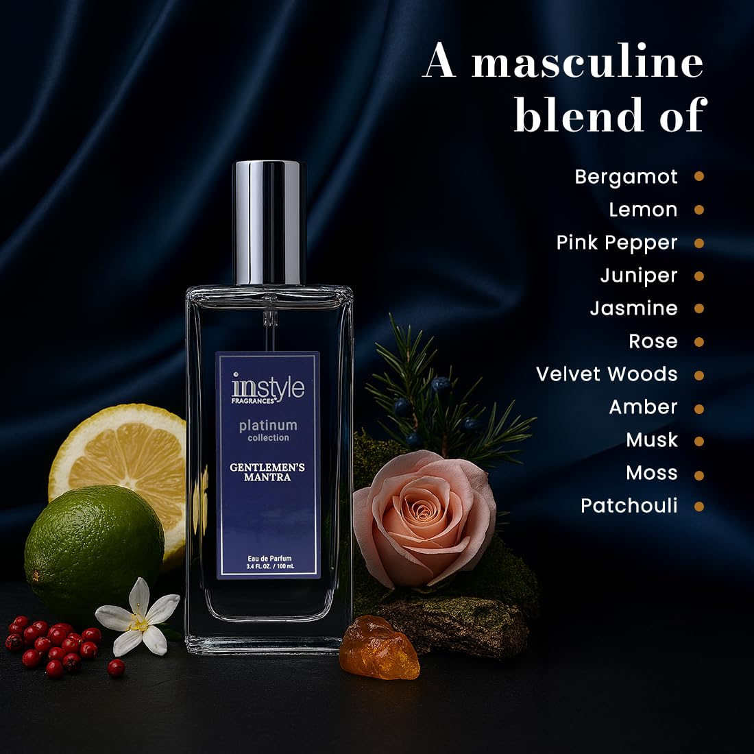 Instyle Fragrances Platinum Collection Gentlemen’s Mantra, Premium Men’s Eau de Parfum, CLEAN, Vegan, Paraben-Free, Never Tested on Animals, 3.4 Fluid Ounces