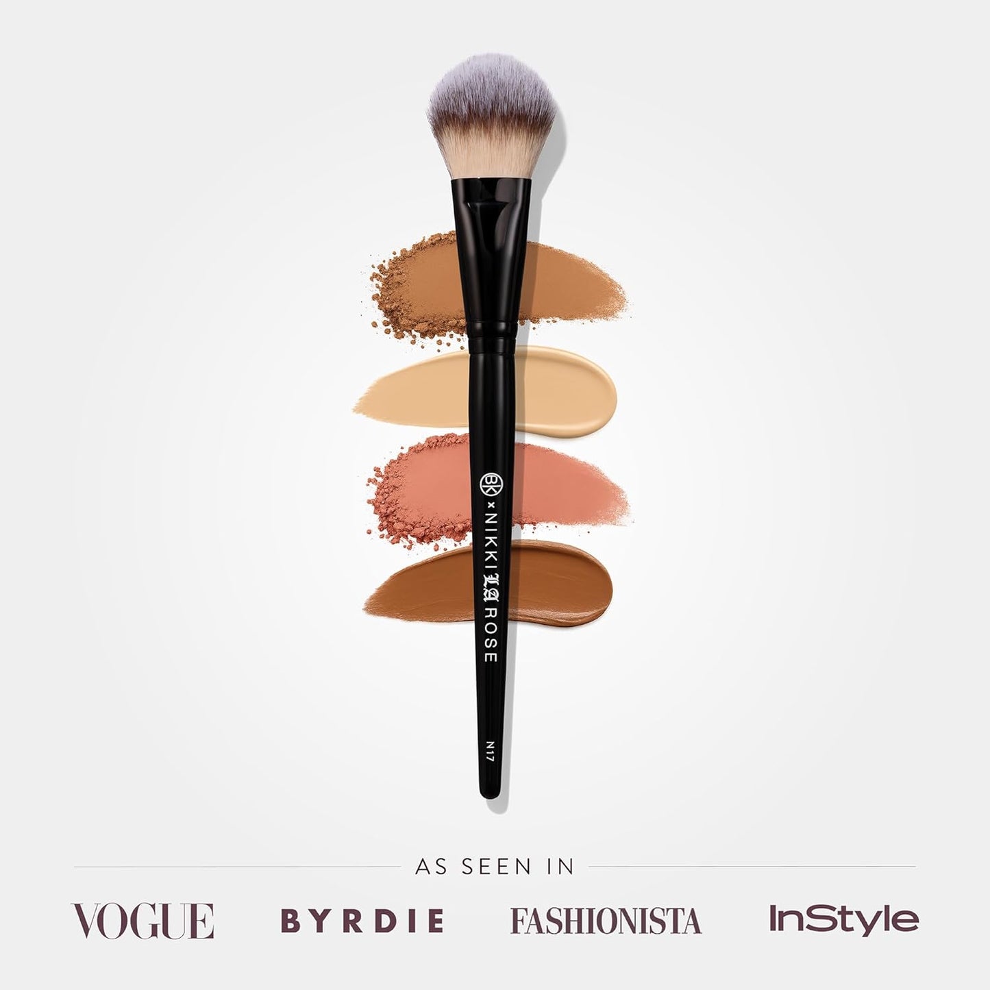 BK BEAUTY - NIKKI LA ROSE N17 MULTI-PRO FACE BRUSH – Dual-Sided Paddle Brush for Face Application, Liquid, Powder Blending - Bronzer, Contour, Blush, Foundation