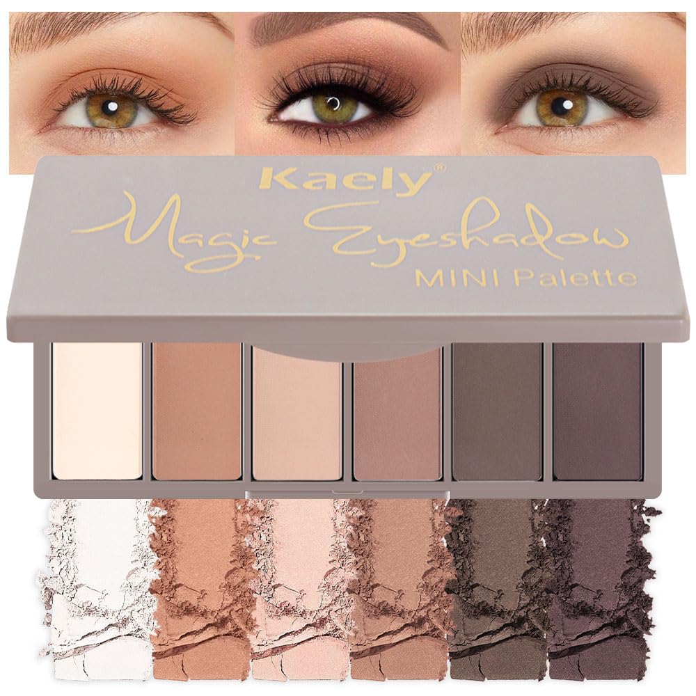 6 Colors Mini Nude Brown Neutral Eye Shadow Palette Makeup for Older Women, Matte Shimmer Eyeshadow Palette Highly Pigmented Waterproof, paleta de sombras de ojos, Vegan & Cruelty-free, 10