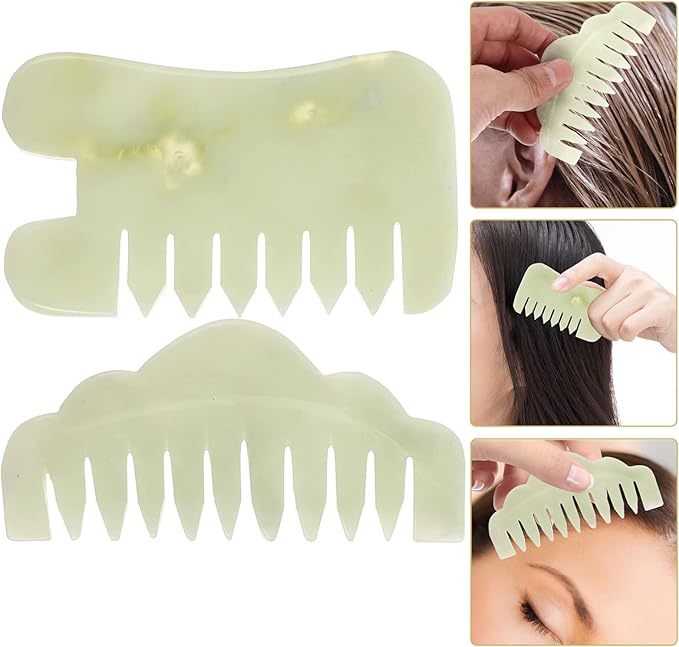 Healifty Massage Comb 2Pcs - Guasha Scalp Comb, Handheld Gua Sha Scraping Massage Tool for Head Caring (Green)