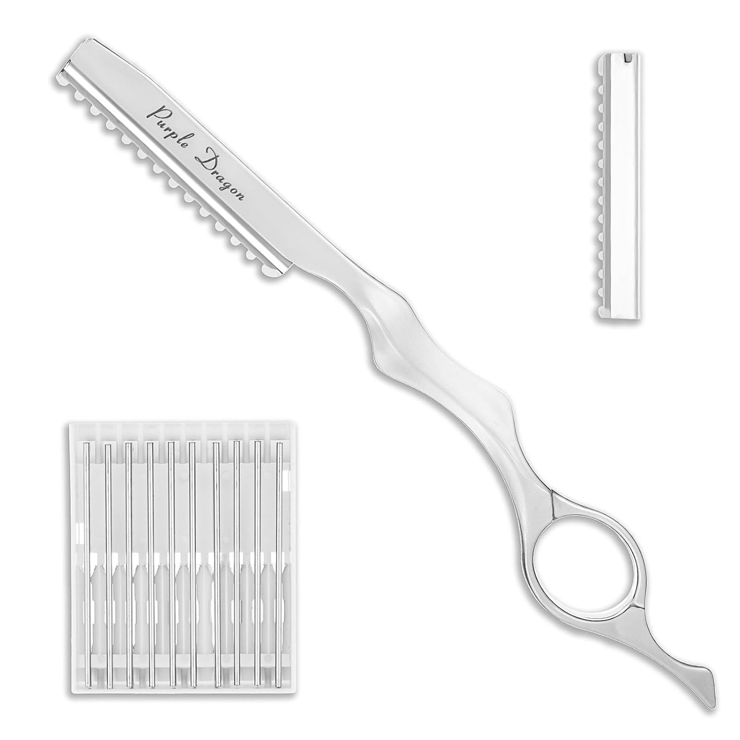 Hair Razors For Cutting Hair 7" Mental Thinning Styling Razors with 10 PCS Sharp Stainless Steel Blades Professional Hair Styling Tool for Salon and Home (Silver)