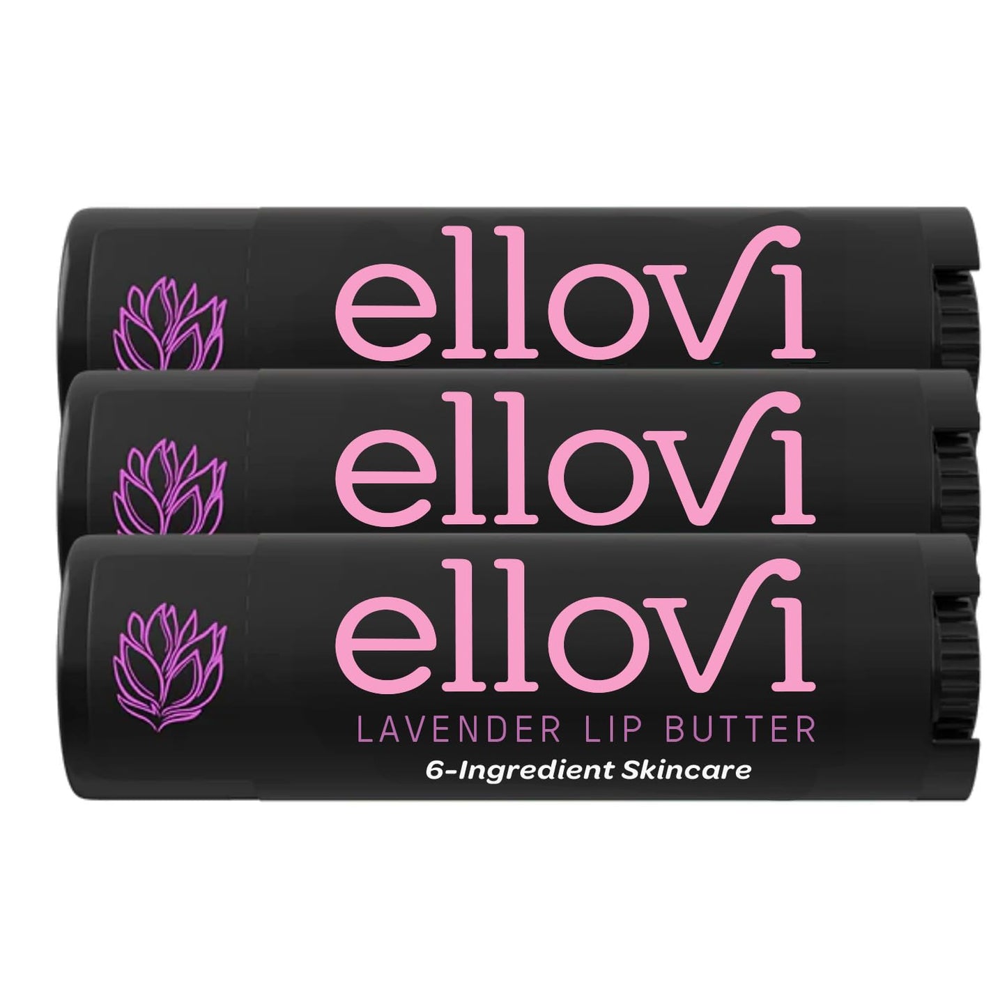 Ellovi Natural Lip Butter Lip Balm - Lavender - Pure Enough to Eat - Made With Just 6 Vegan Ingredients - 100% Natural & Organic Moisturizing Lip Care for All Day Hydration (3-Pack)
