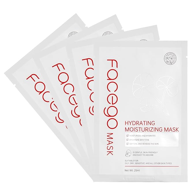 Collagen Face Mask - Hydrating & Moisturizing Sheet Mask with Natural Centella Asiatica for Soothing Skincare, Deeply Nourishing Dry Skin 4-Count