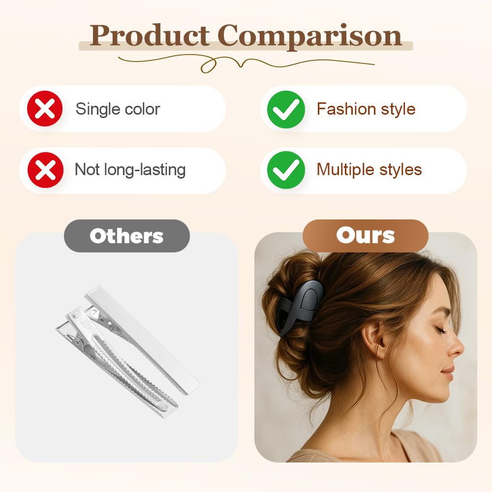 Flat Hair Clips for Women, Resin No-Slip Grip Styling Accessories with 8 Claw Teeth, Lightweight Comfort for Thick Thin Hair, Daily Use (A)