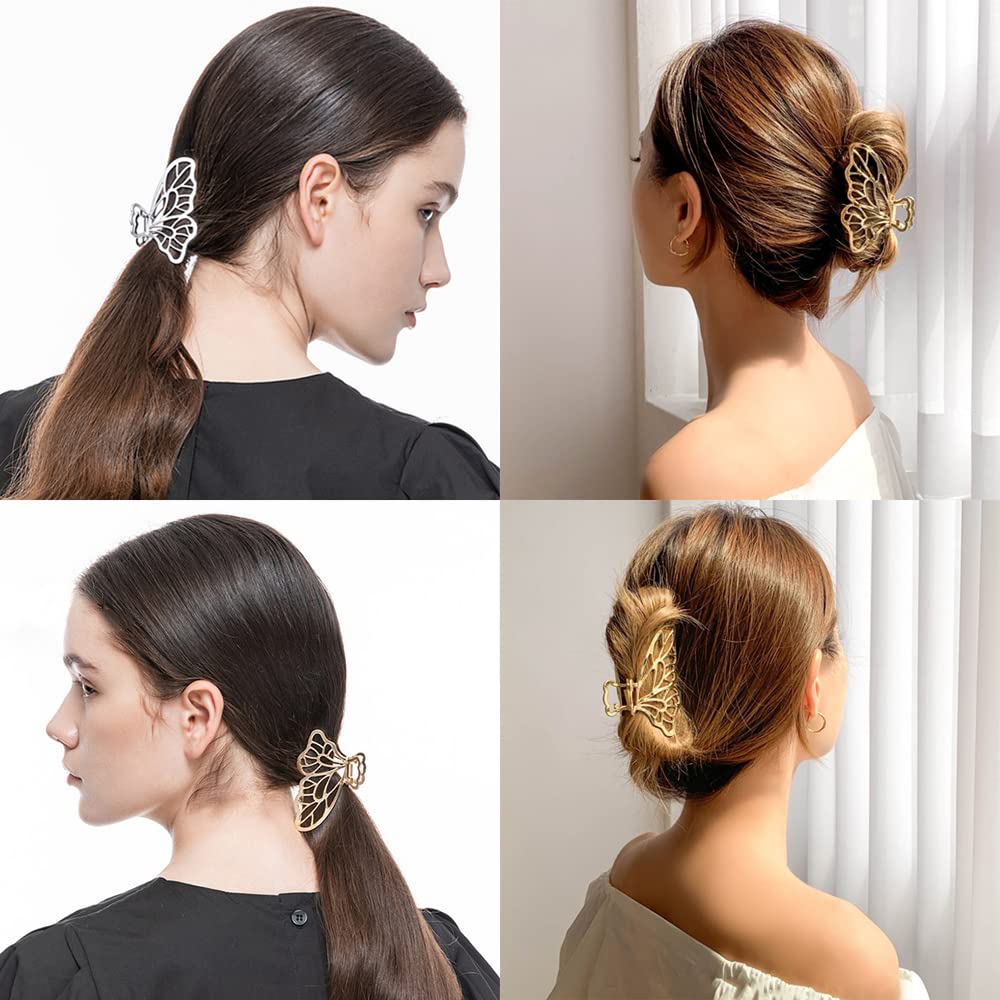 6 Packs Large Metal Butterfly Hair Claw Clips, Lady Thick Hair Catch Barrette, Non-slip Hair Jaw Clamp Clips Styling Fashion Accessories for Women Girls