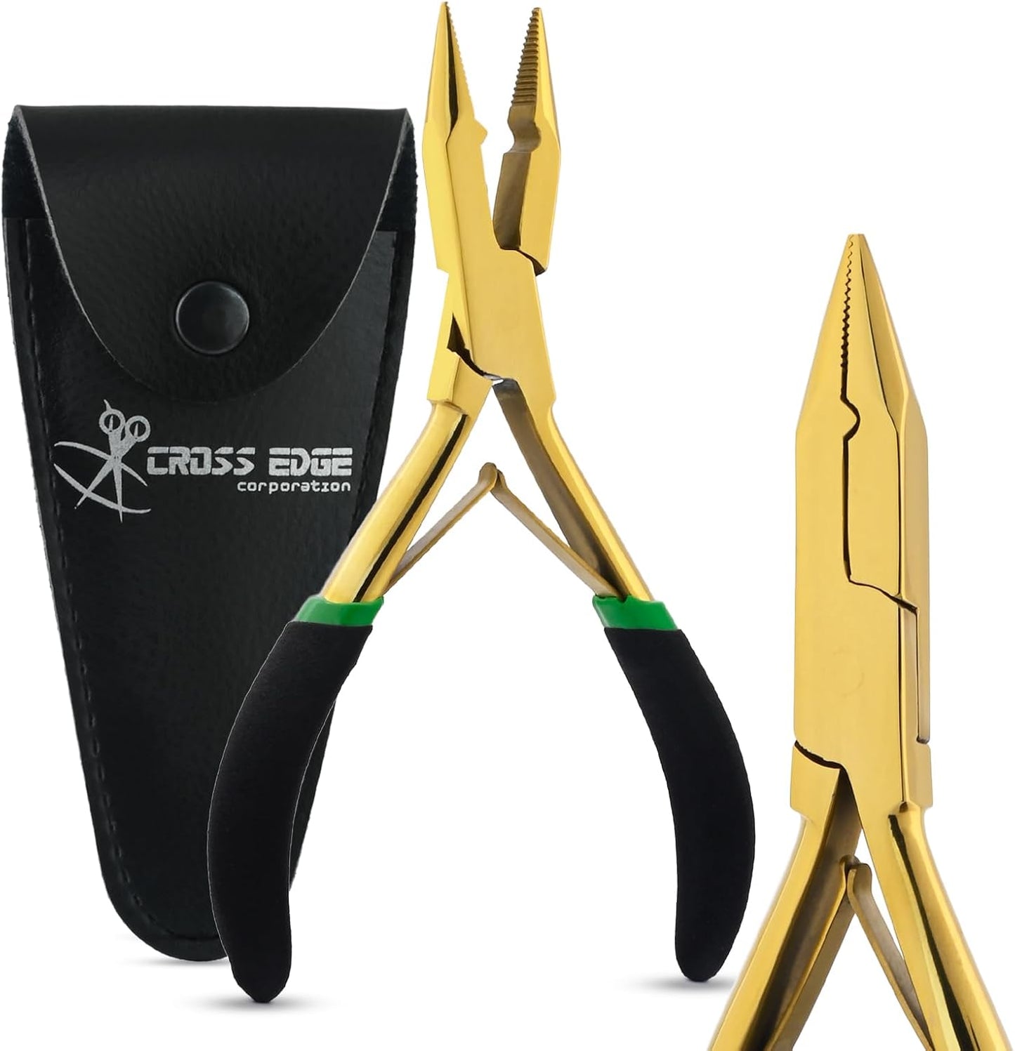 Professional Hair Extension Tools Microlink Bead Remover Plier for Hair Extensions Removal Micro Ring Beads Opener 5.5 Inch Pliers Silver Polish Stainless Steel (Gold Black Foam Applicator)