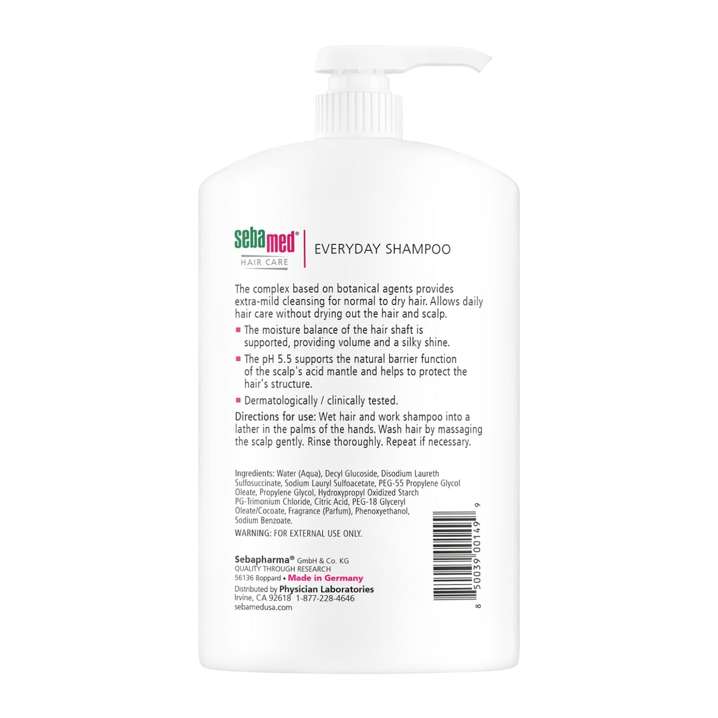 SEBAMED seba med Everyday Shampoo for All Hair Types and Sensitive Scalp 33.8 Fl. Oz (1L) Hypoallergenic Dermatologist Recommended pH 5.5 Soap and Alkali Free