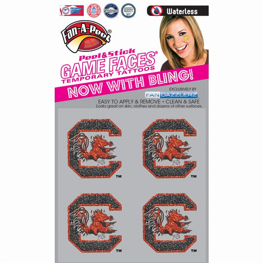 Fan-A-Peel South Carolina Waterless Temporary Tattoos - Hypoallergenic Peel and Stick Waterproof Temporary Tattoos, Glitter - Officially Licensed