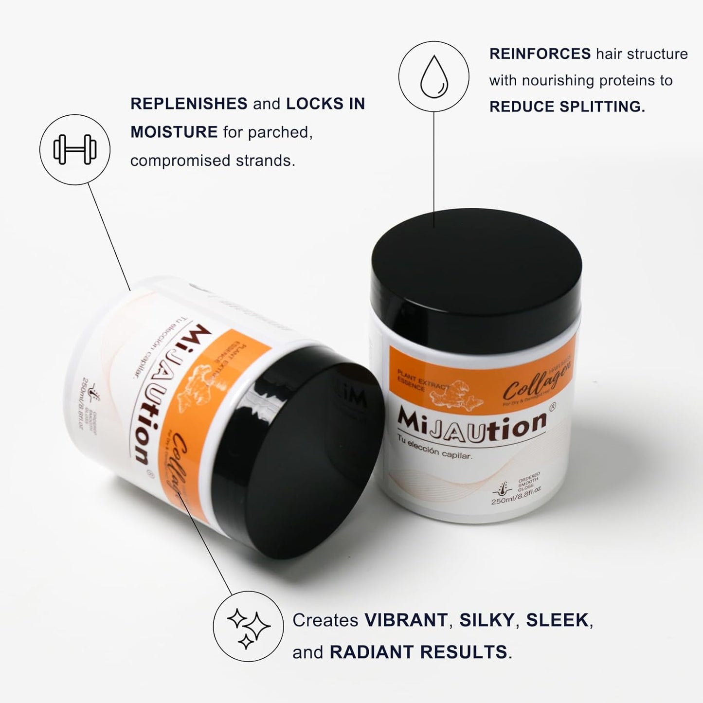 250ml Collagen Hair Mask Professional Repair Deep Conditioning Protein with Keratin and Argan Oil for Damaged Hair, All Hair Types (8.8 fl.oz)