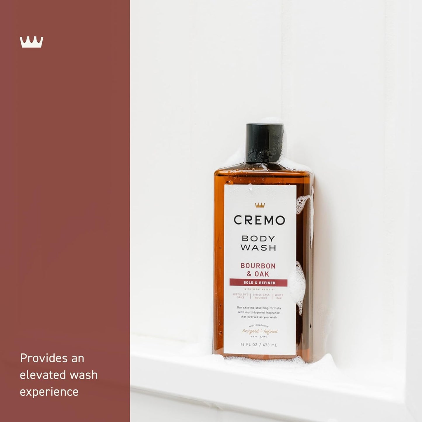Cremo Body Wash Men, A Sophisticated Blend of Distillers Spice, Fine Bourbon and White Oak, 16 Fl Oz