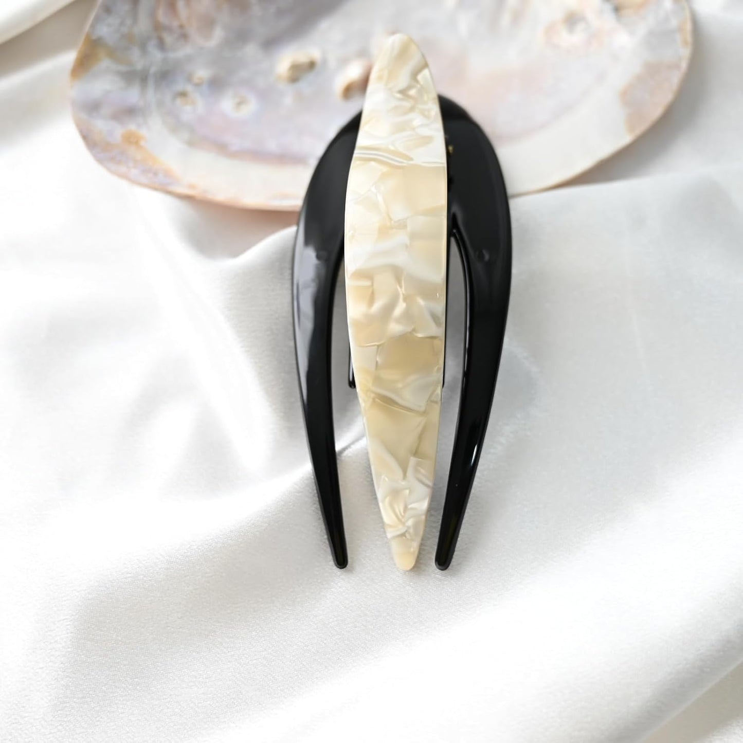Handmade Celluloid French Design Tortoise Shell Barrettes Side-slide Opening Duck Luxury Fashion Accessories Hair Clip Claw for Women (marble white)