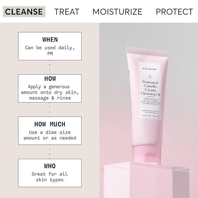 Naturium Camellia Creamy Cleansing Oil, Fermented Camellia Oil & Extract Plus Linoleic-Rich Oils, 3.5 oz