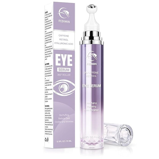 Caffeine Eye Cream for Dark Circles Under Eye Serum Eye Treatment for Wrinkles Fine Lines, Retinol Eye Cream for Puffiness and Bags Under Eye Serum with 360° Massage Roller-Ball