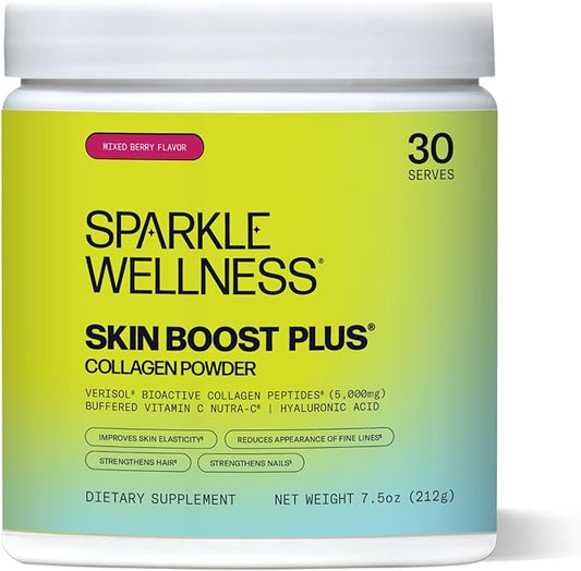 Sparkle Wellness Skin Boost Plus (Mixed Berry) [30-Serves] | Collagen Powder Supplement with VERISOL Bioactive Hydrolyzed Collagen Peptides, Vitamin C & Hyaluronic Acid to Improve Skin Elasticity