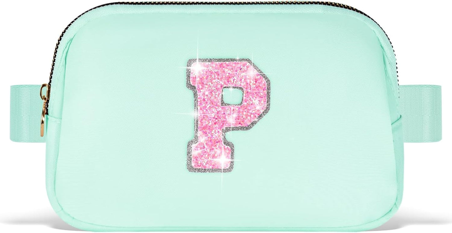Fanny Pack Belt Bag Crossbody Bags with Initials Letter Patch Trendy Stuff for Teens Cute Stuff Birthday Gifts for Teenager Girls | Light Green,Initial P