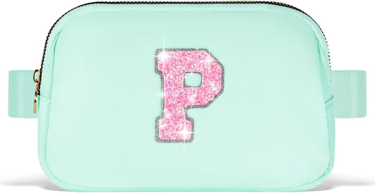 Fanny Pack Belt Bag Crossbody Bags with Initials Letter Patch Trendy Stuff for Teens Cute Stuff Birthday Gifts for Teenager Girls | Light Green,Initial P