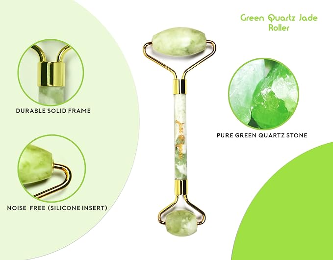 Jade Roller & Gua Sha Set Facial Beauty Tools, Face Roller Skin Massager for Face, Neck and Eye Treatment Ice Roller for Skin Care Routine & Puffiness Relief (Green)
