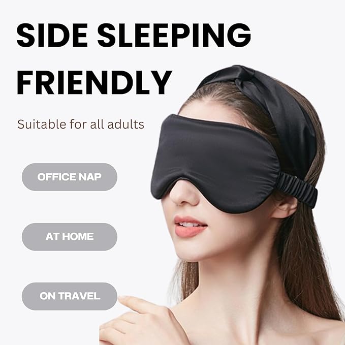 Silk Satin Sleeping Eye Mask, Black Sleep Eye Mask Night Blindfold for Women and Men, Soft Breathable Blackout Eyeshade Eye Cover for Travel, Wedding Bridesmaid Gift
