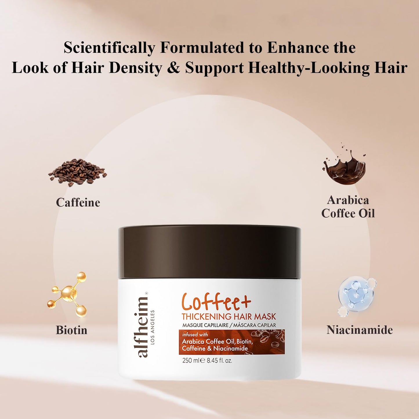 ALFHEIM Coffee+ Thickening Hair Mask for Fine, Weak & Thinning Hair with Caffeine, Biotin & Arabica Coffee Oil – Deep Repair, Strengthening & Volumizing Treatment – Sulfate-Free – 8.45 oz / 250 ml
