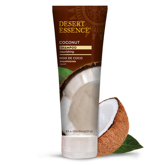 Desert Essence Coconut Shampoo, 8 fl oz - Gluten Free, Vegan, Paraben Free - Nourishing for Dry Hair with Coconut Oil, Shea Butter, & Hemp Oil - Mousturizes & Smooths Frizz 8 fl oz.