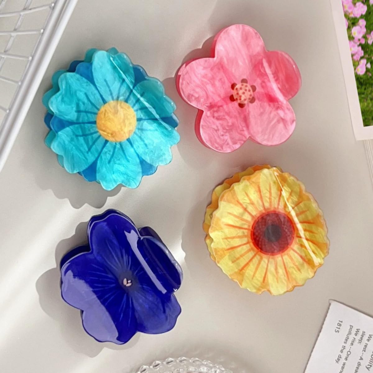 Cute Flower Hair Clips,Fashion Acrylic Hair Clip,Big Claw Clips for Women,Yellow